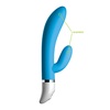 Modrý vibrátor z kvalitného silikónu, hladkým povrchom so stimulátorom klitorisu.