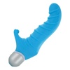 Vibrátor Fonzie modrej farby so zakrivenou špičkou a veľkým výstupkom na stimuláciu klitorisu.