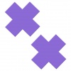 Nálepky na bradavky vo fialovej farbe v tvare X.
