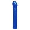 Análny vibrátor s hladkým povrchom a väčším žaluďom v modrej farbe.