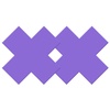 Dve neónové nálepky na bradavky vo fialovej farbe v tvare X.