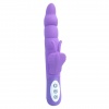 Rotačný vodotesný vibrátor fialovej farby so stimulátorm klitorisu v tvare motýlika a zúženou špičkou.