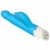 Modrý, vodotesný vibrátor z kvalitného silikónu, hladkým hodvábnym povrchom a dvoma motorčekmi so stimulátorom klitorisu v tvare delfína.