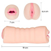 Obojstranný masturbátor vagína a ústa pre mužov vyrobený z realistického materiálu ktorý pripomína ženskú pokožku. 