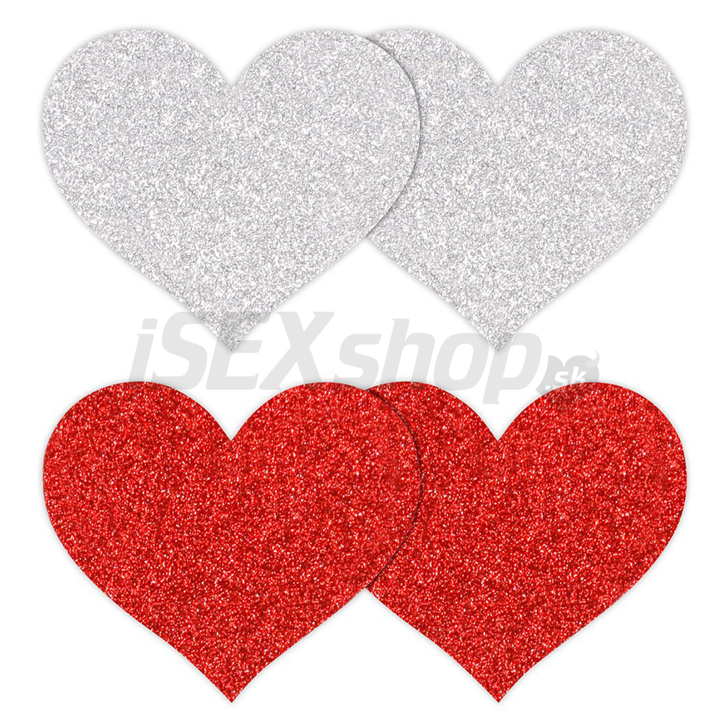 E-shop Nálepky na bradavky srdcia červená a strieborná 4 ks