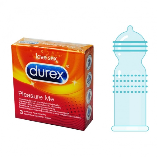 Kondómy Durex Pleasure Me 3ks balenie s bodkami a vrúbkami.