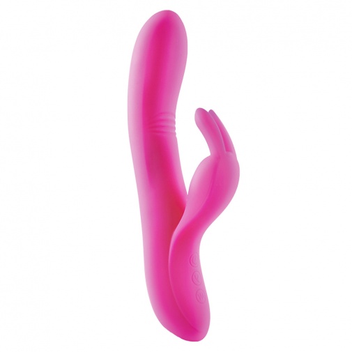 Silikónový nabíjateľny vibrátor s jemným zakrivením na dráždenie bodu G so stimulátorom klitorisu v tvare zajačika - Amoressa Ethan Wave.