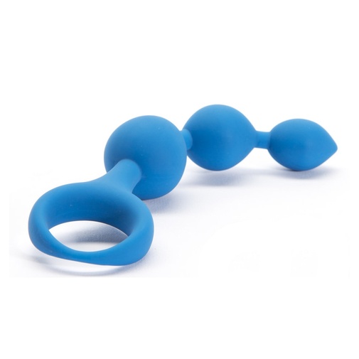 Hodvábne análne silikónové guličky v modrej farbe s úchytkou pre ľahšie vytiahnutie. 