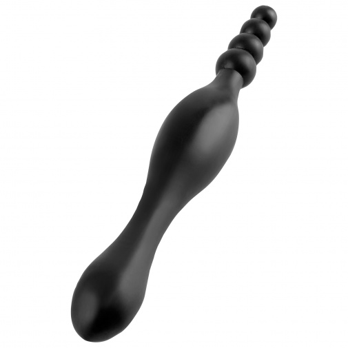 Obojstranné dildo čiernej farby pre análnu a vaginálnu stimuláciu.
