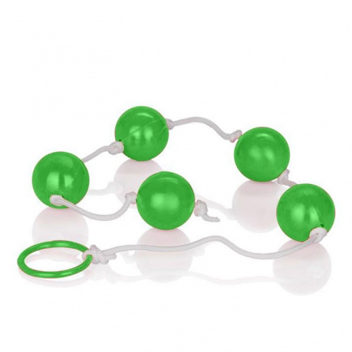Malé análne guličky v zelenej farbe s látkovou šnúrkou