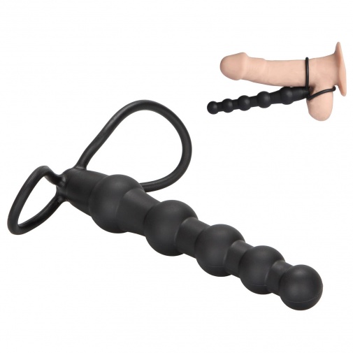 Silikónový análny kolík s krúžkami na nasadenie na penis a semenníky Beaded Dual Penetrator