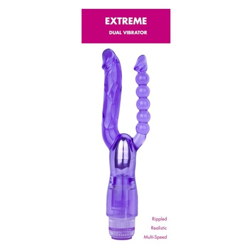 Želatínový modrý vibrátor pre dvojitú penetráciu vagíny a análu.