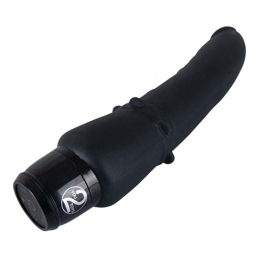Vodotesný čierny análny vibrátor v tvare penisu s jemným zakrivením.