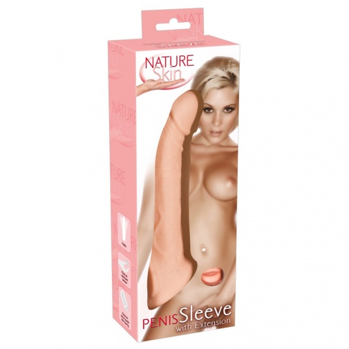 V balení veľmi realistická násada na penis Nature Skin Penis Sleeve z kvalitného materiálu podobnému ľudskej pokožke na predĺženie penisu a zväčšenie obvodu.