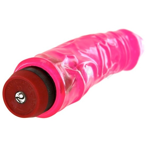 Hrubší ružový žilnatý vibrátor s otočným kolieskom pre pohodlné nadstavenie vibrácii.