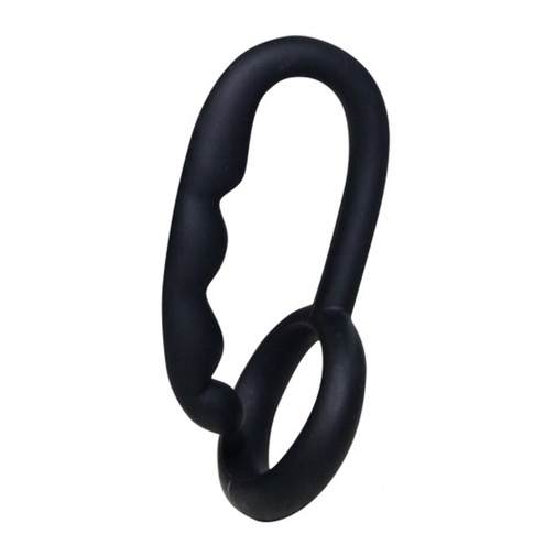 Čierny silikónový erekčný krúžok na oddialenie ejakulácie zo slučkou na dráždenie análu alebo vagíny.