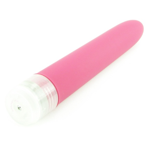 Vodotesný ružový vibrátor s hladkým pevným povrchom s multirýchlostnými vibráciami.
