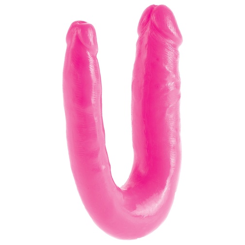 Ohybné obojstranné dildo ružovej farby pre dvojitú penetráciu.