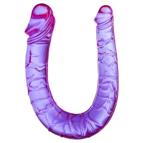 Obojstranné fialové žilnaté dildo pre dvojitú penetráciu.