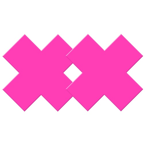 Neónovo ružové nálepky na bradavky v tvare písmena X.
