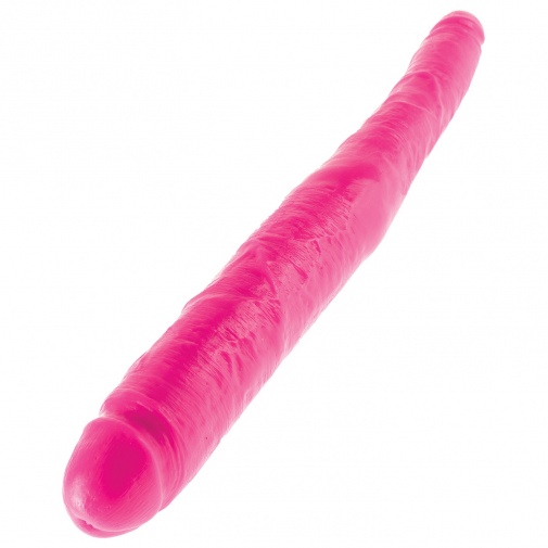 Dvojité realistické dildo ružovej farby pre dvojitú penetráciu s hrubšou a tenšou stranou.