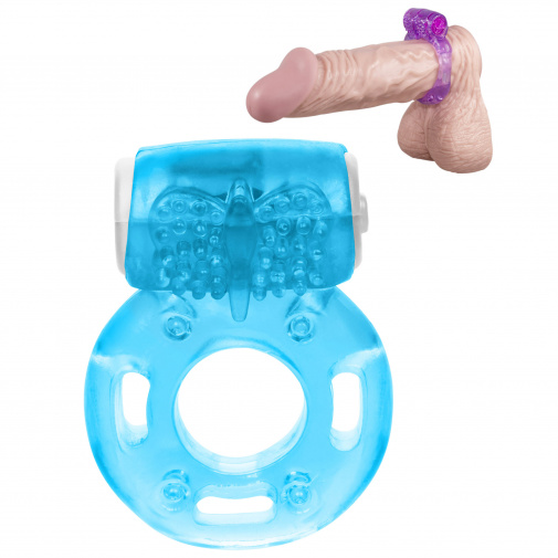 Modrý vibračný erekčný krúžok na oddialenie ejakulácie.