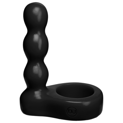 Čierny erekčný krúžok s análnym kolíkom na dvojitú penetráciu vagíny či análu Platinum The Double Dip 2 od značky Doc Johnson.