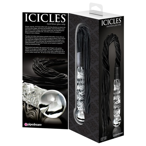 Nádherné darčekové balenie luxusného skleneného bičíka a análneho dilda Icicles N38.