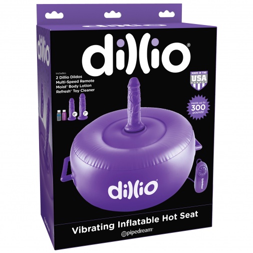 V balení vibračné fialové kreslo s dildom v tvare penisu v balení.