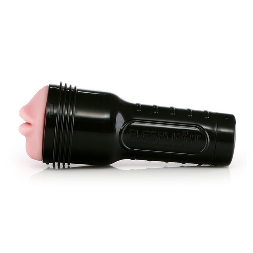 Otvorený masturbátor v čiernej tube z profilu a v tvare pánskych úst.