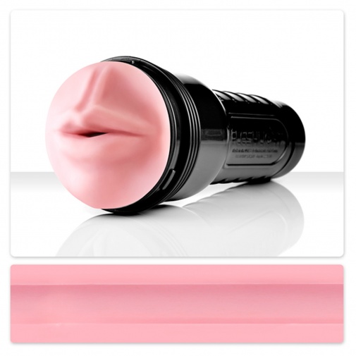 Masturbátor Fleshlight v tvare realistických úst v čiernej nenápadnej tube v tvare baterky.