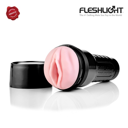 Otvorený masturbátor fleshlight v tvare ženskej vagíny telovej farby.