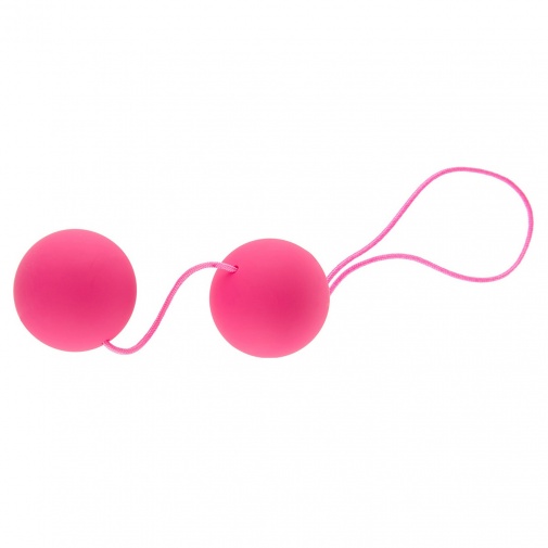 Ružové venušine guličky na posilnenie svalov panvového dna pomocou kegelových cvikov Funky Love Balls.