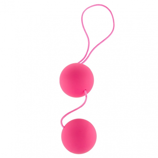 Ružové vibračné venušine guľky s hladkým povrchom na zúženie vagíny Kogelovými cvikmi.