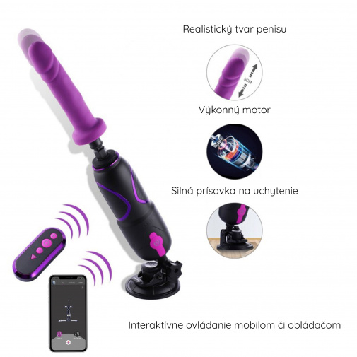 Fuck Machine s realistickým tvarom penisu a silnou prísavkou na uchytenie s možnosťou ovládania cez smartphone alebo ovládač.