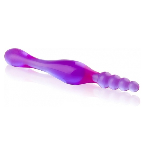 Erotická hračka fialovej farby pre použitie do zadočku aj vagíny.