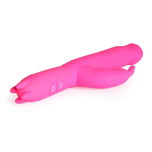 Vibrátor v tvare penisu s hladkým hodvábnym povrchom so stimulátorom klitorisu.