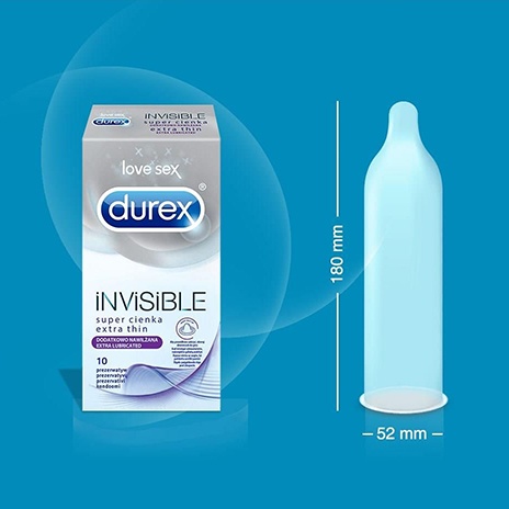 Detail rozmeru kondómu Durex Invisible.