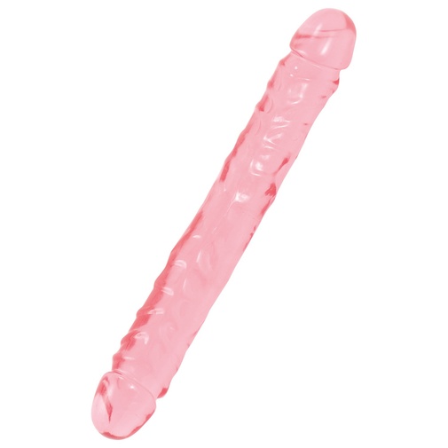 Priehľadné ružové double dildo na dvojitú penetráciu