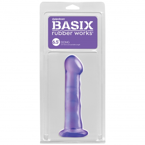 Malé a tenké fialové dildo s väčším žaluďom a prísavkou - Basix Dong 6.5