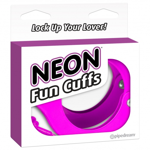 Balenie neóno ružových pút z pevného kovu - Neon Fun Cuffs.