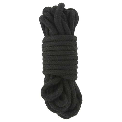 Dlhé čierne lano na zviazanie pre BDSM hrátky.