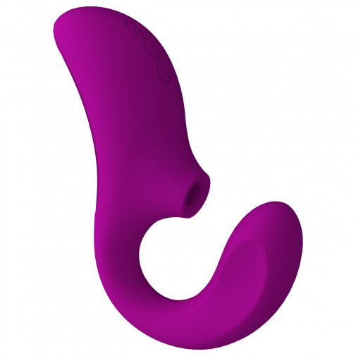 Sací stimulátor klitorisu s vibrátorom na bod G - duálny stimulátor Lelo Enigma Deep Rose.
