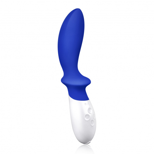 Silikónový pánsky vibrátor v modrej farbe s jemne zakrivenou špičkou na stimuláciu prostaty.