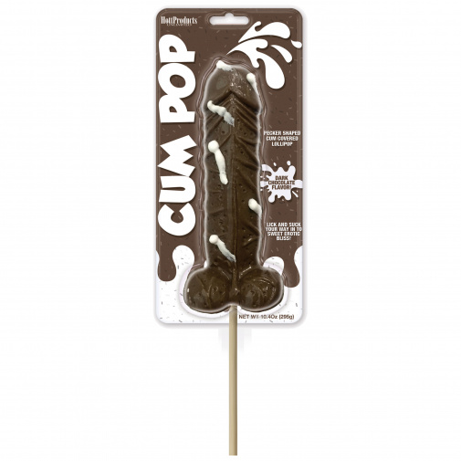Lízanka Cum Pop s čokoládovou príchuťou v tvare penisu ako vtipný darček. 