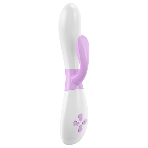 Luxusný silikónový vibrátor Ovo K2 so stimulátorom klitorisu v bielo ružovej farbe a ovládaním pomocou tlačidiel