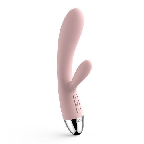 Nabíjateľný silikónový vodotesný vibrátor na bod G a klitoris Svakom Amy v púdrovo ružovej farbe.
