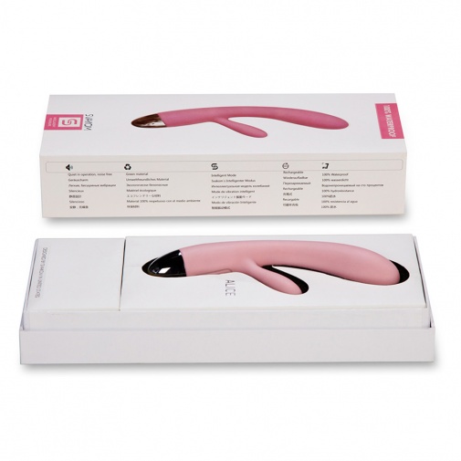 Luxusný nabíjateľný vibrátor so stimulátorom klitorisu a bodu G ružovej farby z kvalitného silikónového materiálu v peknom darčekovom balení.