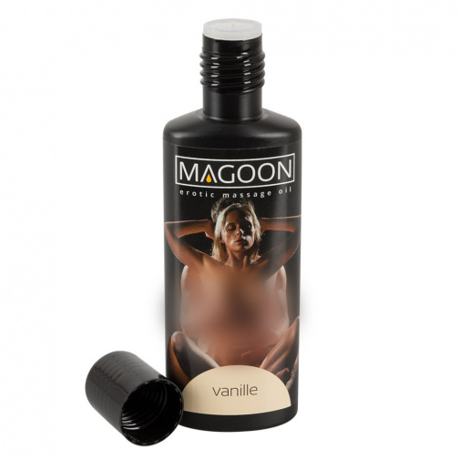 Magoon masážny olej s príjemnou vôňou vanilky.