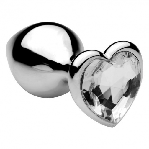 Malý kovový análny kolík s krištáľom číre srdce S